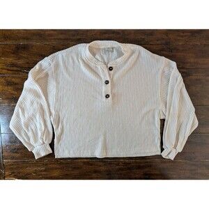 Urban Outfitters Sweater XS Ribbed Oversized Balloon Sleeve White Henley